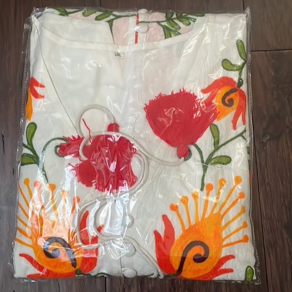 (last 1) 💗Fleurs et oiseaux bohemian button embroidered kimono dress - Picture 7 of 7